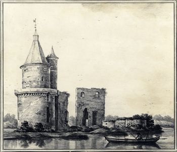 107322 Gezicht op de ruïne van het kasteel Duurstede te Wijk bij Duurstede, met links de Bourgondische toren.